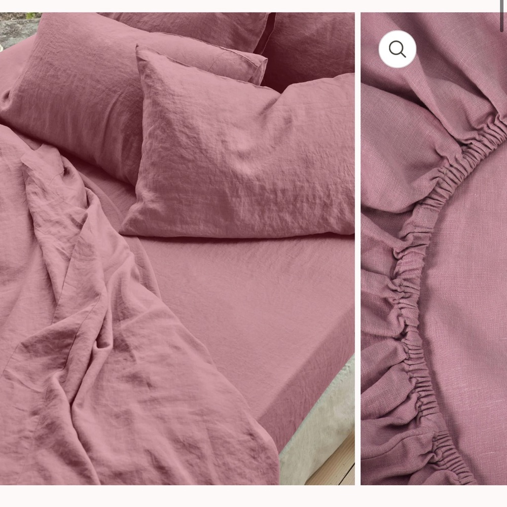 100% Linen Raspberry king fitted sheet